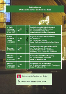 Gottesdienste vom 1. Weihnachtstag bis Neujahr 2026